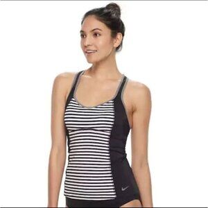 Nike Racerback Black/White Stripes Tankini Top